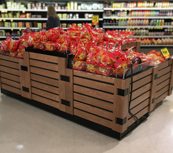 European Rectangular Produce Bins – Fixtures Close Up