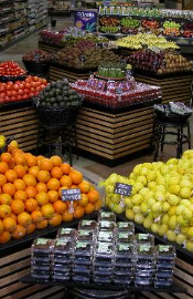 Produce orchard bins - wood displays, retail store display fixtures