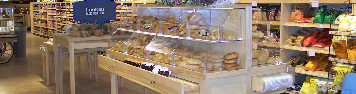 Acrylic display cases, bins, retainers and product risers, protective barriers